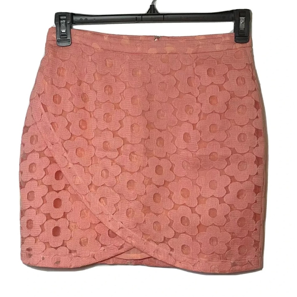 Devon Baer Mini Tulip Skirt Womens Size S Peach Lace Floral Lined Summer‎